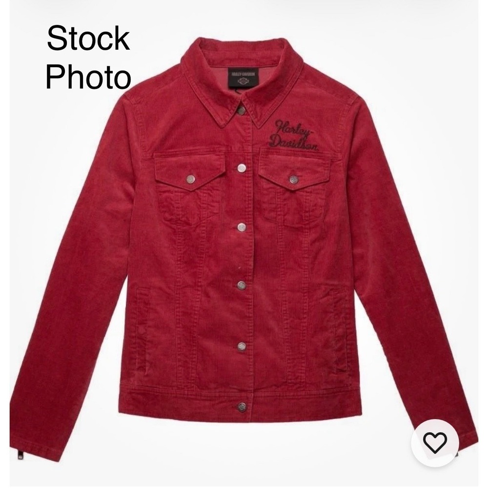 Harley-Davidson Womens Red Corduroy Trucker Jacket Logo XS 97414-23VW‎